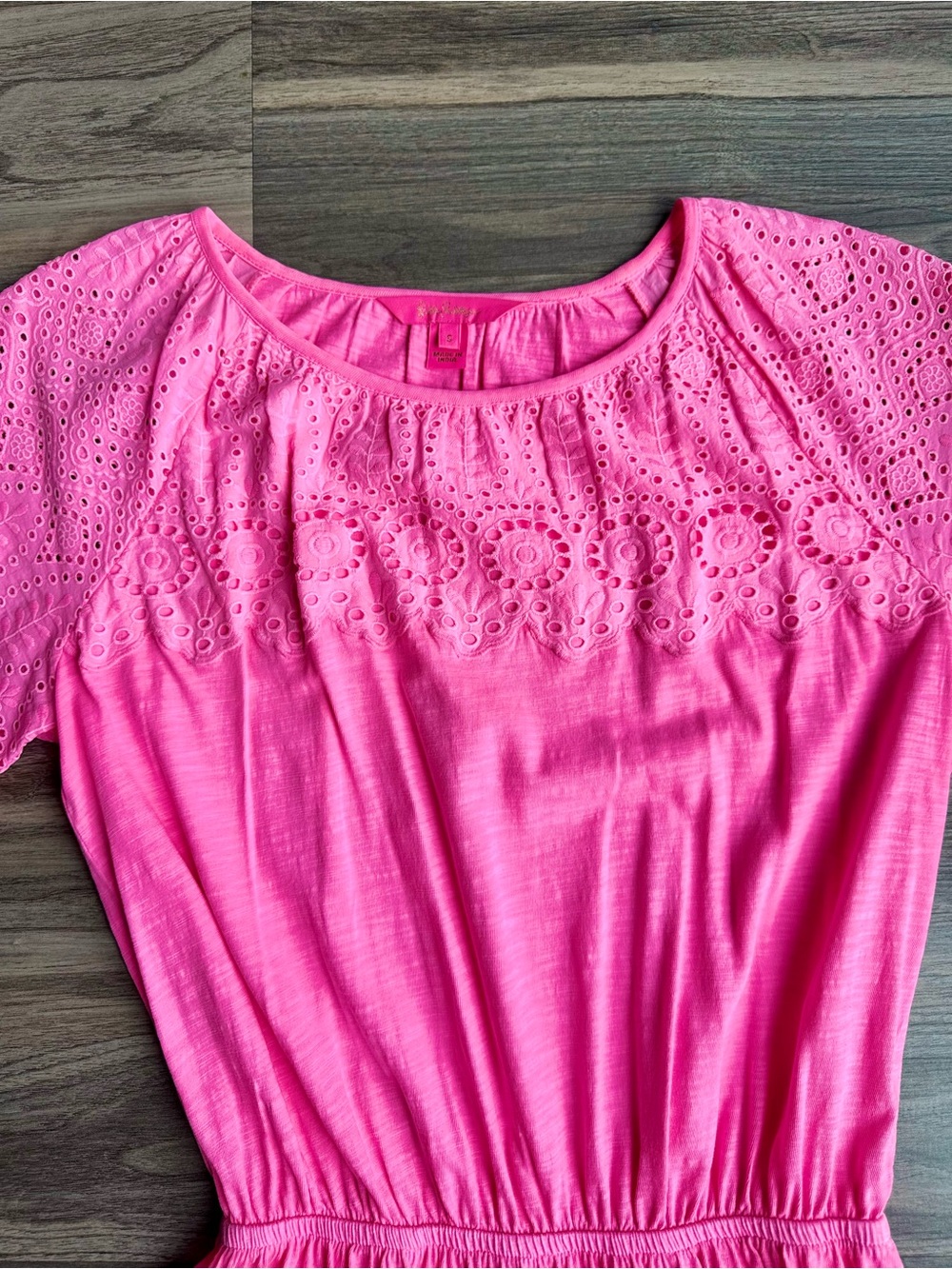 Lilly Pulitzer Taylinn Eyelet Cotton Dress Prosecco Pink Flutter Sleeve Small - Picture 6 of 15